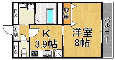 アンプルールクラージュエクラ(1K/1階)の間取り写真