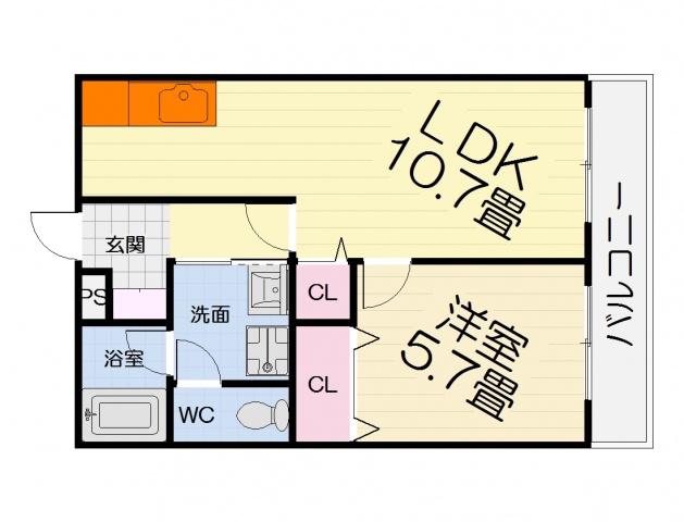 カンターレ鶯谷I(1LDK/2階)の間取り写真