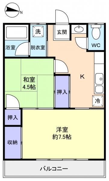 竹内荘・店舗II(2K/2階)の間取り写真