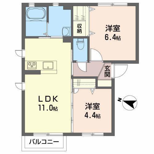 クレアーレ・スズキC(2LDK/2階)の間取り写真