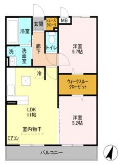 ルーエ本郷(2LDK/2階)の間取り写真