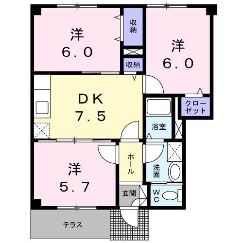 プルミエール(3DK/1階)の間取り写真