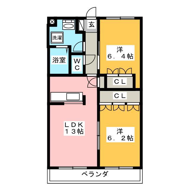 ソレイユ参番館(2LDK/2階)の間取り写真