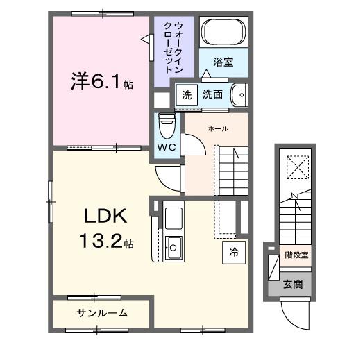 シャルール(1LDK/2階)の間取り写真