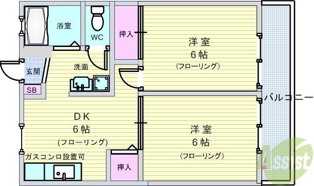 ハイツパークサイド(2DK/3階)の間取り写真