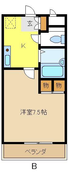 カサブランカ二村台(1K/4階)の間取り写真