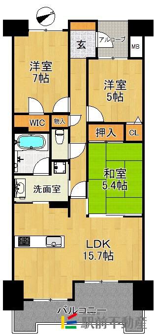 ライオンズ六ツ門サンリヤンタワー(3LDK/3階)の間取り写真