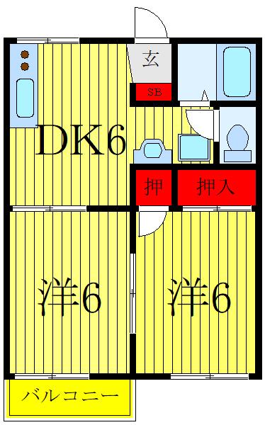 コート芝ファミール(2DK/2階)の間取り写真