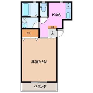 マンション亀山II(1K/2階)の間取り写真