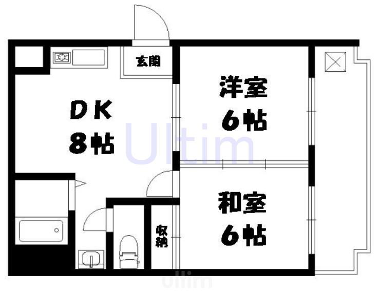 VIP一言寺(2DK/1階)の間取り写真