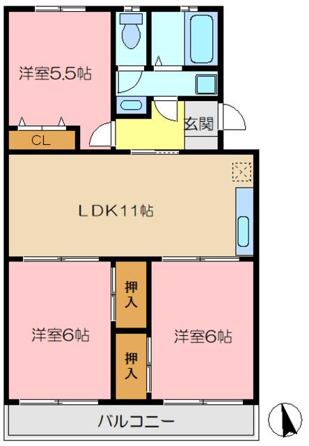 ソシアアマヌマ(3LDK/3階)の間取り写真