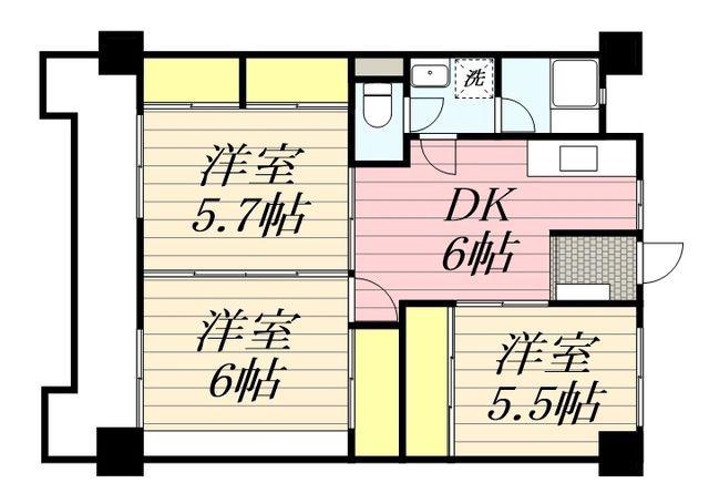 プレアール荒木(3DK/5階)の間取り写真