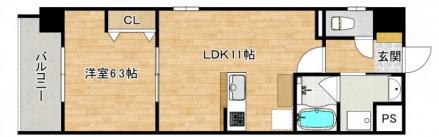 JINS向洋駅南(1LDK/2階)の間取り写真