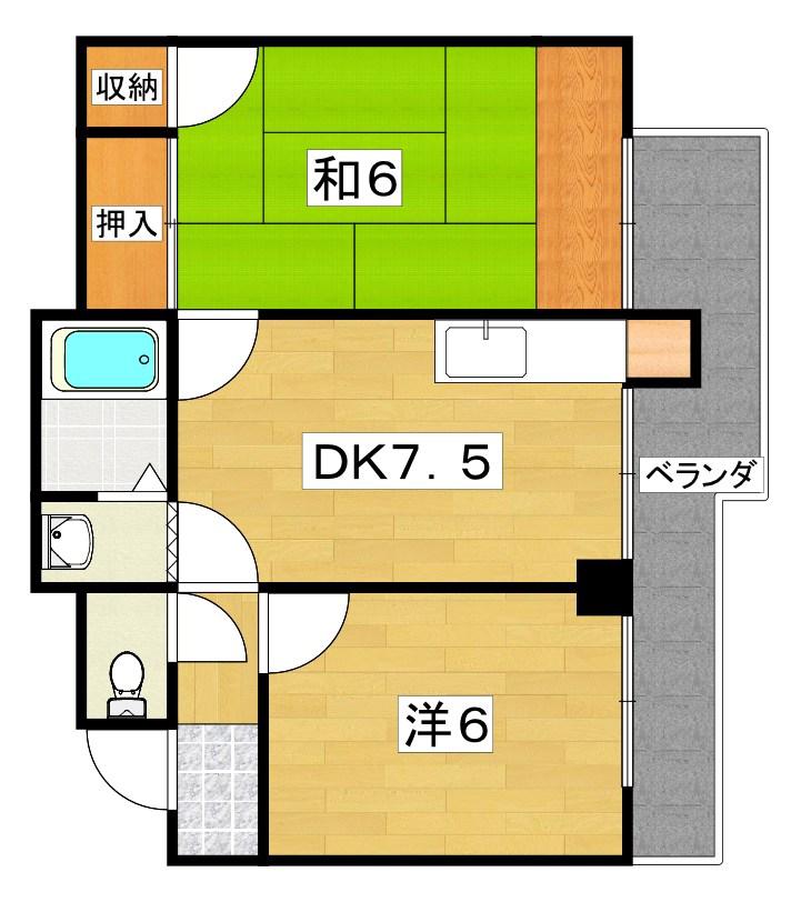 セブンスターマンション香里園(2DK/7階)の間取り写真