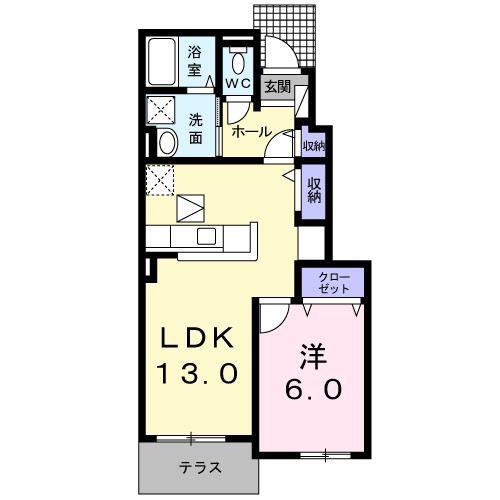 イル ディーヴォV(1LDK/1階)の間取り写真