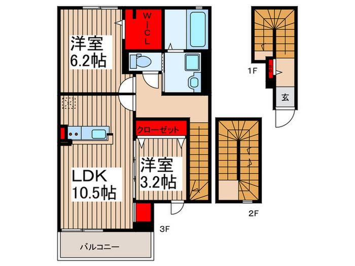 ファミリア・フェリス(2LDK/3階)の間取り写真
