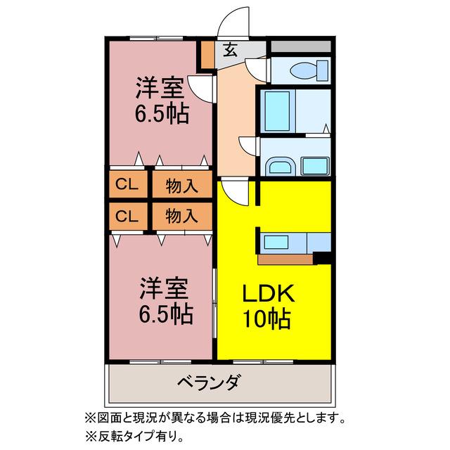ガーデンコートフォンテーヌ(2LDK/2階)の間取り写真