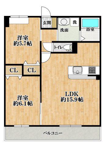EXハイツ東新町VI(2LDK/1階)の間取り写真