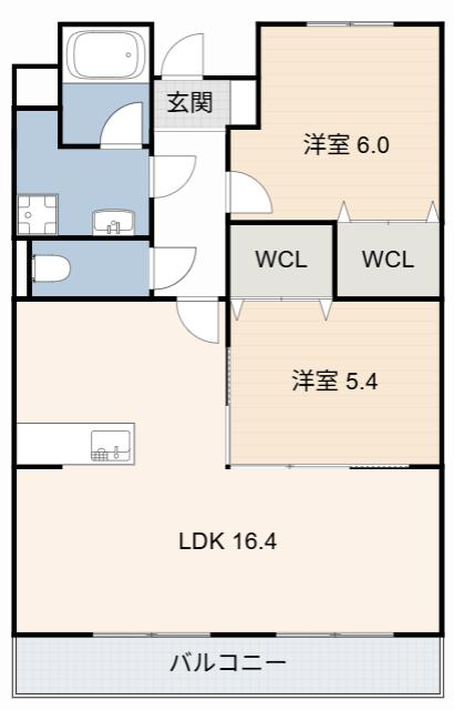 ラフィーネ富山(2LDK/1階)の間取り写真