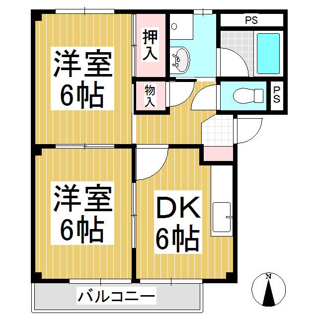 エバーグリーンハイム B(2DK/2階)の間取り写真