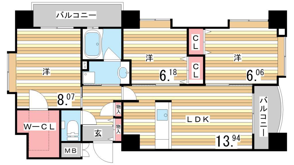 シティプラザ芦屋西(3LDK/3階)の間取り写真