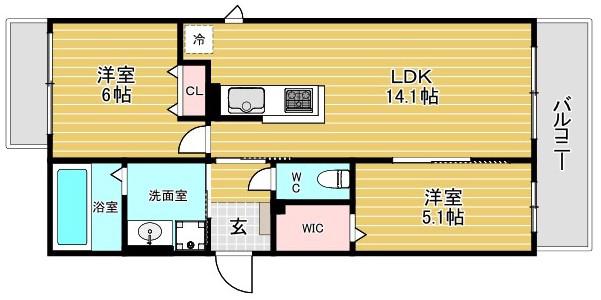 エスポアレジデンス(2LDK/2階)の間取り写真