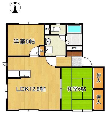 ディアスJ(2LDK/1階)の間取り写真