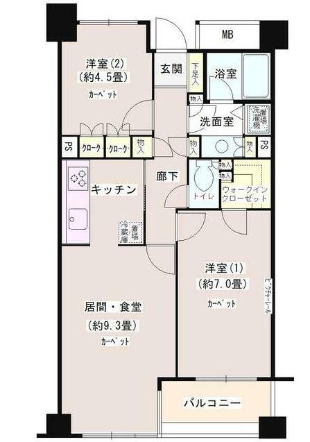 目黒本町パーク・ホームズ(2LDK/4階)の間取り写真