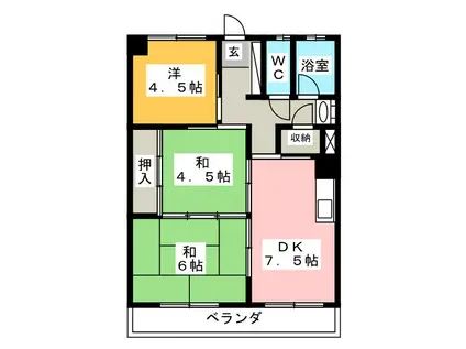 春日マンションA棟(3DK/4階)の間取り写真