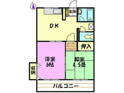 一剣花水コーポ(2DK/2階)の間取り写真