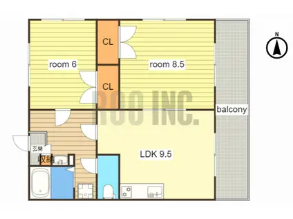 エイセイ坂出 壱番館(2LDK/2階)の間取り写真