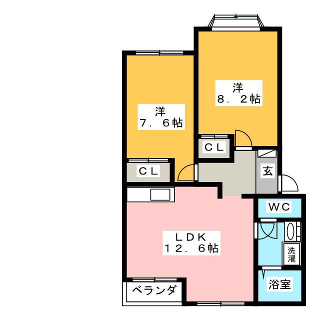 エルシャトーII D(2LDK/1階)の間取り写真
