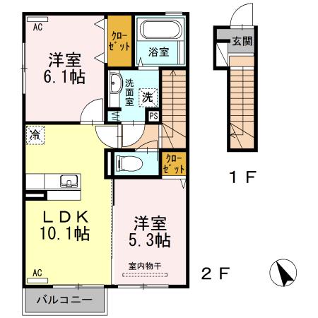 酒田市DROOM2LDK(2LDK/2階)の間取り写真