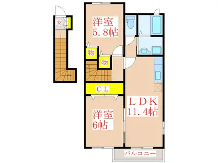 エンジェルエイト(2LDK/2階)の間取り写真