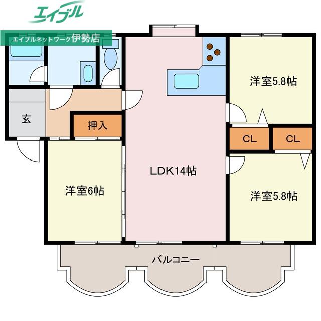 第2シャトーナツヤマ(3LDK/3階)の間取り写真