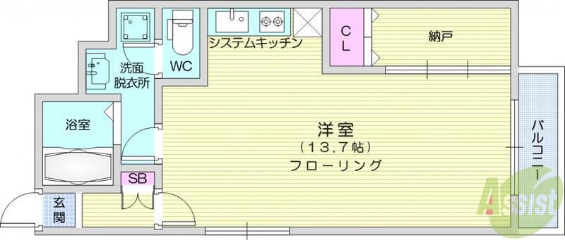 E-JAM長町(ワンルーム/4階)の間取り写真