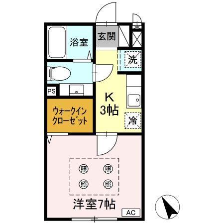 シャトレーS(1K/1階)の間取り写真