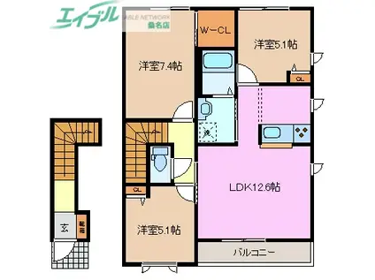 クレストII(3LDK/2階)の間取り写真