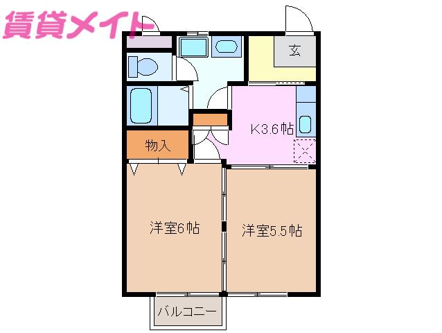 ラフォーレ大治田2(2K/2階)の間取り写真
