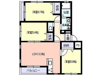プラシード嶋A(3LDK/2階)の間取り写真