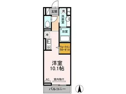 ソレイユ富岡(ワンルーム/2階)の間取り写真