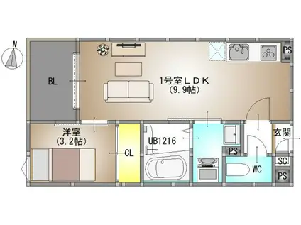 REGALEST 庭瀬II(1LDK/2階)の間取り写真