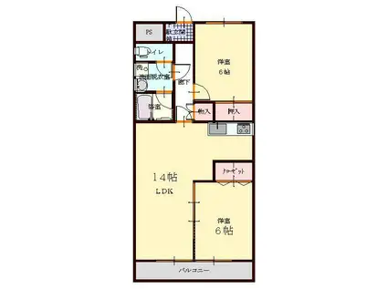 シティーハイツ トレニア(2LDK/2階)の間取り写真