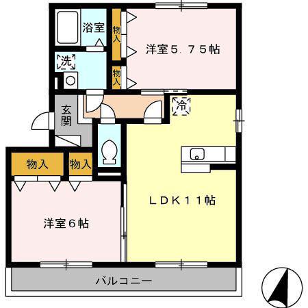 クリスタルハイム希叶(2LDK/2階)の間取り写真