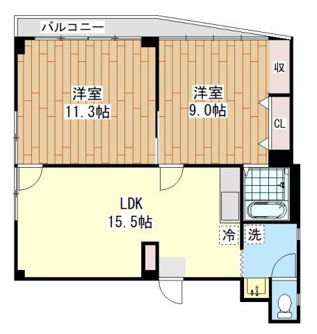 木村ビル(2LDK/3階)の間取り写真