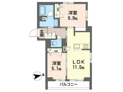 ノール グリシーヌ(2LDK/3階)の間取り写真