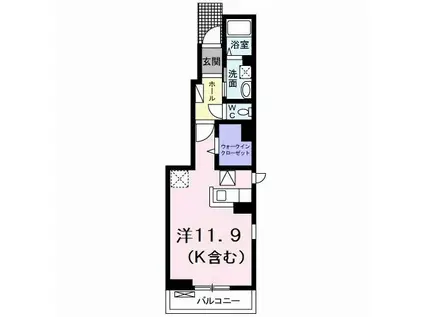 ヴァン・ヴェール I(1K/1階)の間取り写真