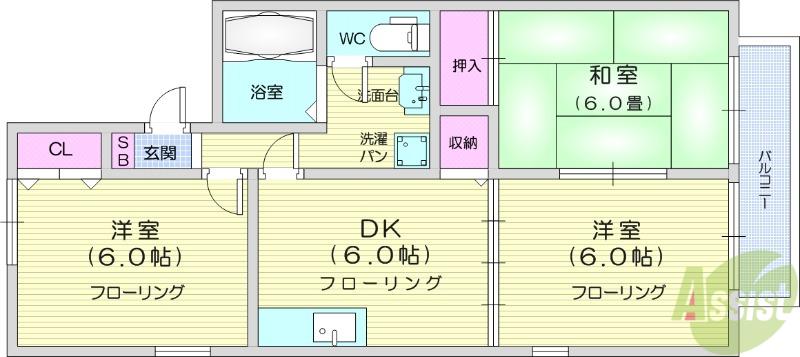 ロイヤルシャトー今泉A(3DK/1階)の間取り写真