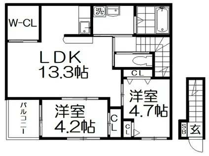 アバンダントヒルズ(2LDK/2階)の間取り写真