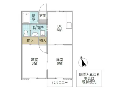 スカイハイツC(2DK/1階)の間取り写真
